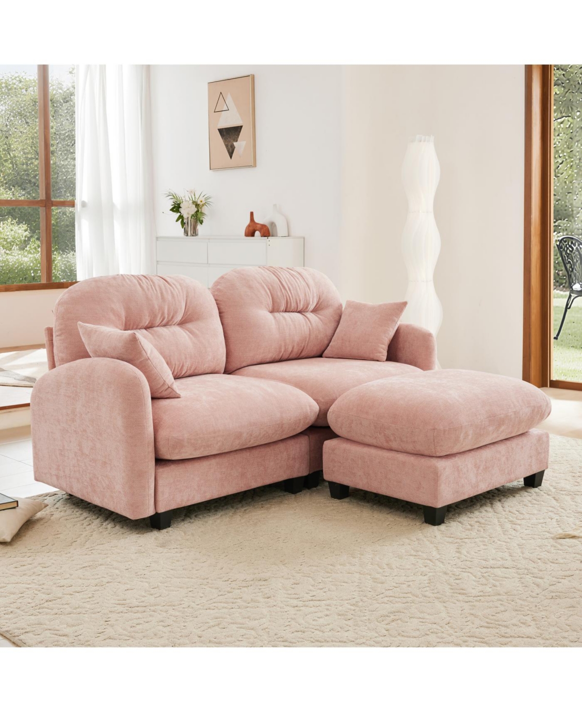 Streamdale Furniture Pink Cloud Sectional L-Shaped Couch with Ottoman