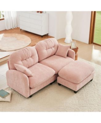  Pink Cloud Sectional L-Shaped Couch with Ottoman