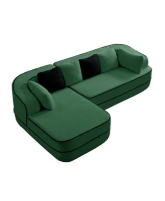Streamdale Green L-Shaped Teddy Fabric Sofa with Chaise