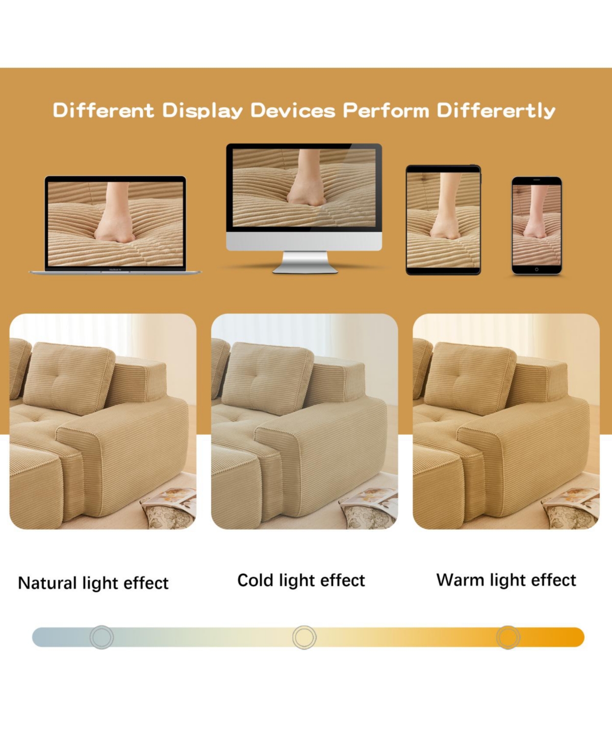 Streamdale Camel 82" Modern L-Shaped Corduroy Sectional Sofa with Ottoman