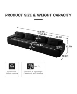  Modern Modular Corduroy Sectional Sofa, 4-Seater Couch,