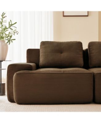 Streamdale 82" Modern L-Shaped Corduroy Sectional Sofa with Movable Ottoman, Brown