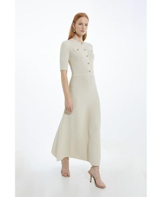 Women's Rib Knit Military Trim Maxi Dress