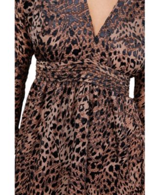 Women's Plunge Neck Waisted Midi Dress