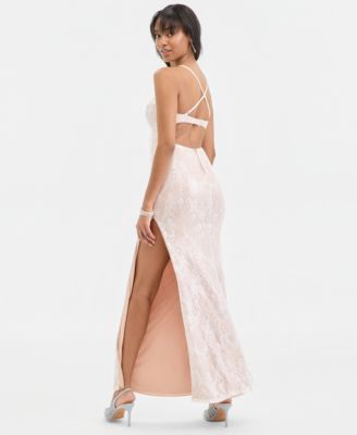 Juniors' Sweetheart-Neck Sequin Lace Gown