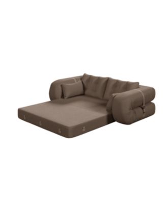 Human Dog Bed, Lazy Sofa Couch, 78.7" Foldable Sofa Bed, 3-in-1 Teddy Fabric Foam Sleeper Sofa Bed, Brown