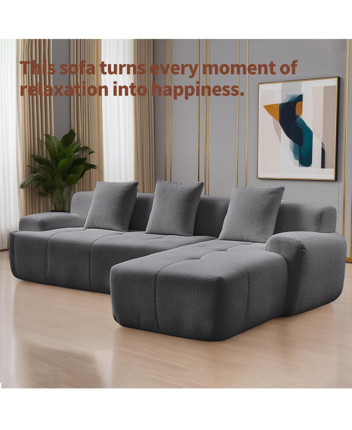 Streamdale Furniture Modern cloud sofa, modular L-shaped chaise, deep seat.
