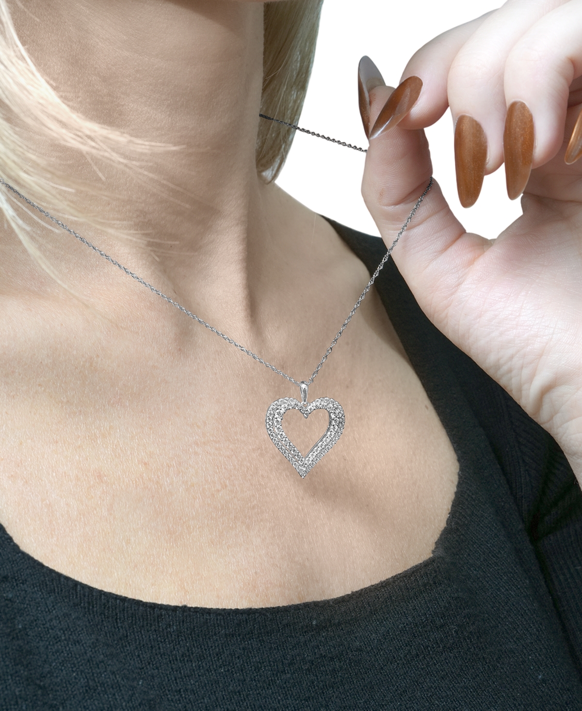 Macy's Heart Diamond Pendant Necklace (1 ct. t.w.) in 14K White Gold