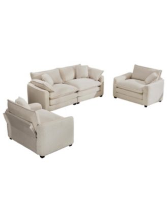 Streamdale Warm and Cozy Sofa Set with Soft Cushions and Pillows, Light Beige Corduroy