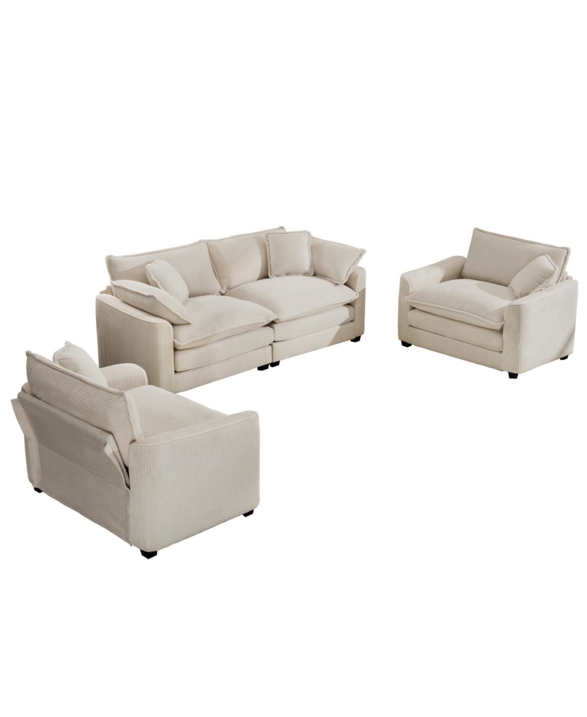 Streamdale Furniture Streamdale Warm and Cozy Sofa Set with Soft Cushions and Pillows, Light Beige Corduroy