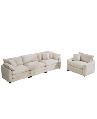 Streamdale  Furniture Mid-Century Modern 2-Piece Sofa Set: 3-Seater & Chair, Light Beige Corduroy
