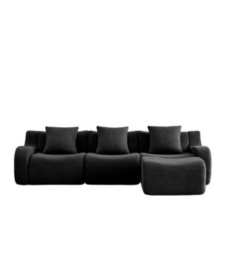 Streamdale Boneless Sofa, 3 Seat Teddy Fabric, Anti-Slip, No Assembly, Black