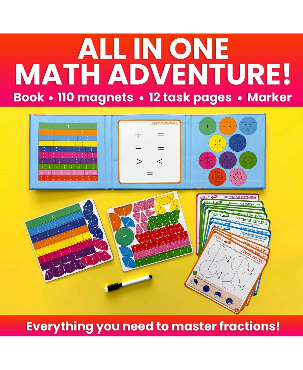 Quokka Magnetic Fractions Learning Set for Kids Ages 6-12 – Hands-On Math Games for Homeschooling, Classrooms & Travel