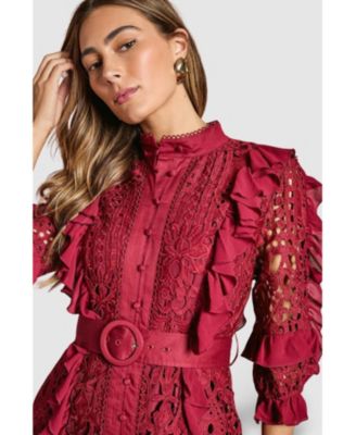 Women's Lace Ruffle Shirt Dress