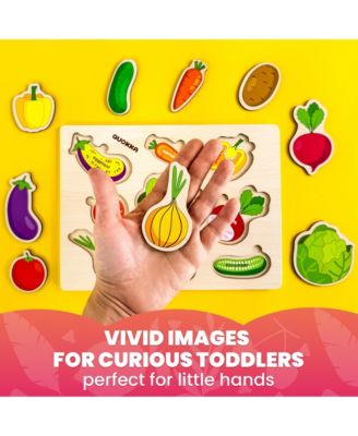 Wooden 4 Set Pegged Puzzles for Kids Ages 1-2 – Veggies Learning Toy for Kids