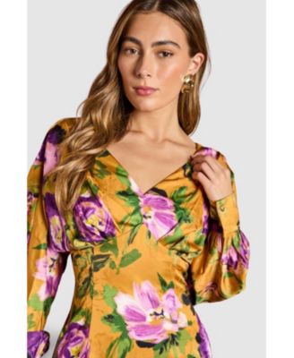 Women's Printed Satin Maxi Dress With Cowl Back