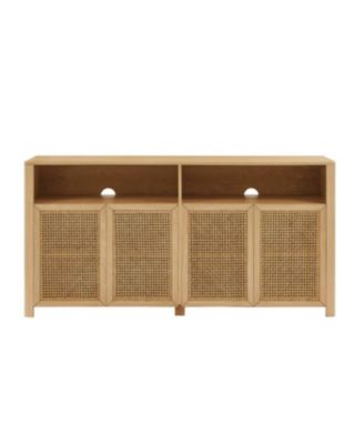 63" Mid Century Modern Rattan Sideboard Buffet Cabinet with Storage, Retro Coffee Bar