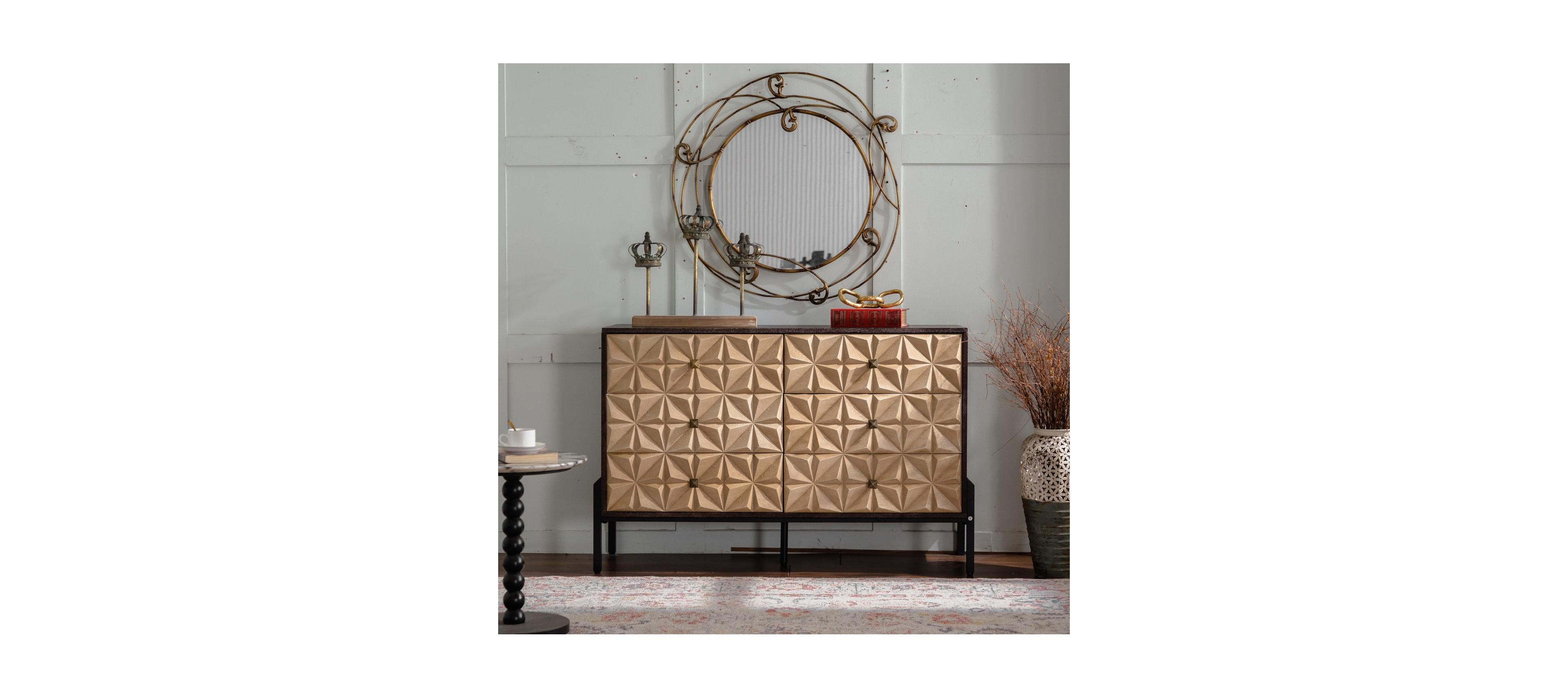 Streamdale Furniture Streamdale Solid Wood Sideboard with Geometric Pattern, 6 Drawers
