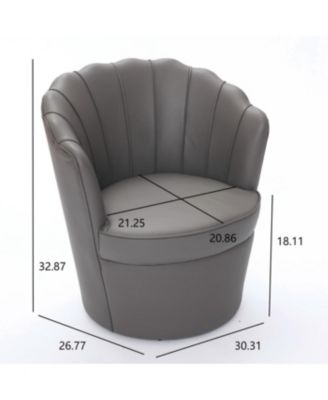 Streamdale Gray Petal Swivel Chair - Genuine Leather Wing-Back Desk Chair, Curved Design