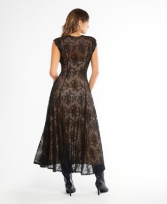 Women's Shapewear Boho Floral Lace Front Slit Maxi Dress