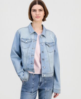 Juniors' Long-Sleeve Denim Trucker Jacket