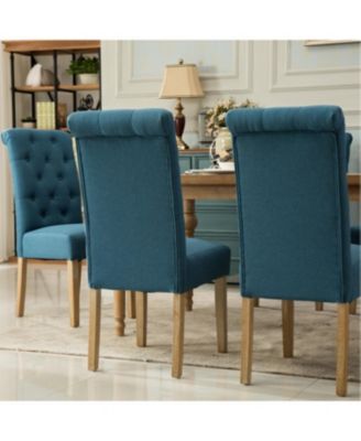 Streamdale Habit Solid Wood Tufted Parsons Dining Chair, Set of 2, Blue