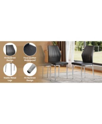 Streamdale Set of 6 Black & Silver Dining Chairs, 37" High, Ergonomic PU Backrest