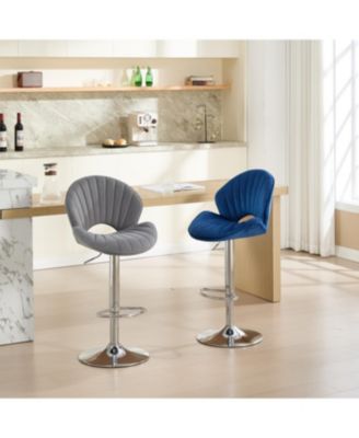 Streamdale Bar Stools Set of 2 - Adjustable Counter Height Bar Chairs with Back & Footrest - Grey