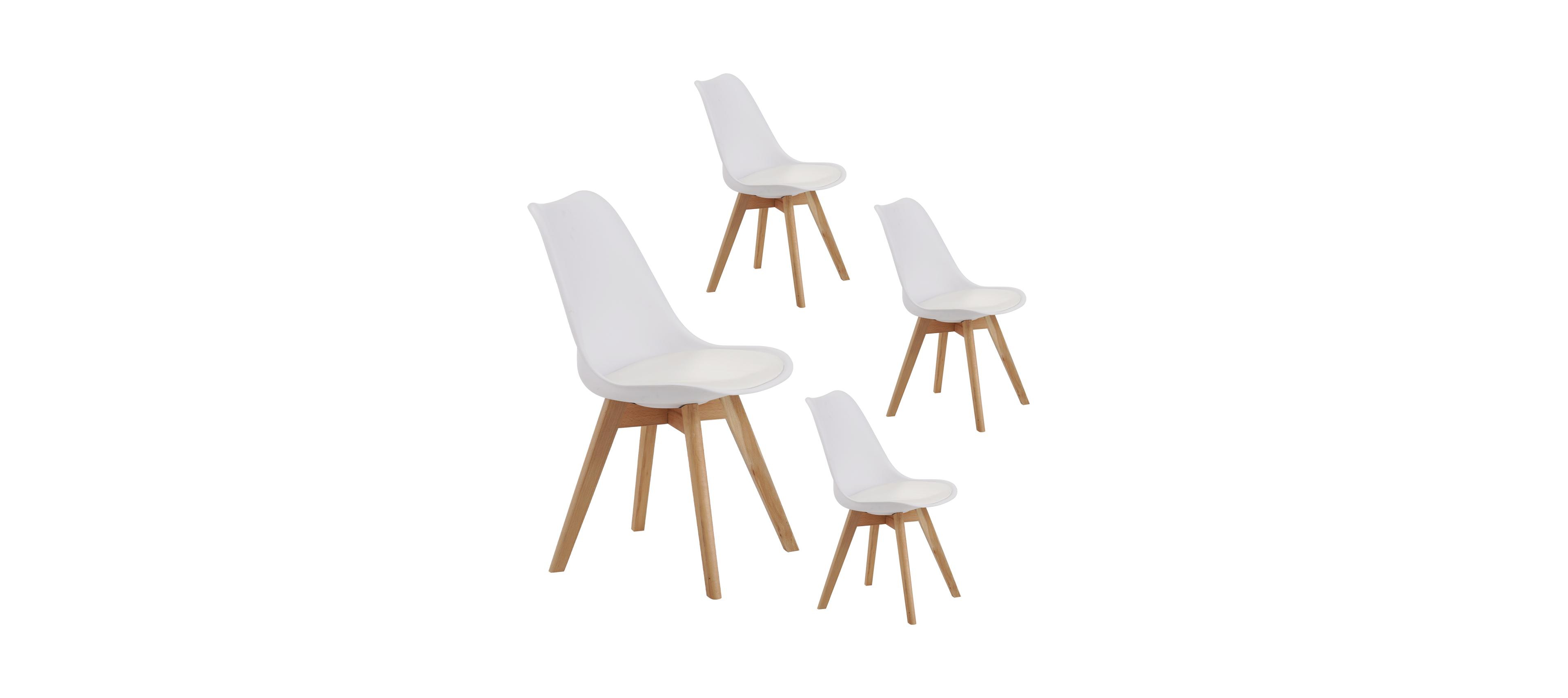 Streamdale Furniture Streamdale Set of 4 White Medieval Modern Dining Chairs with Wooden Legs
