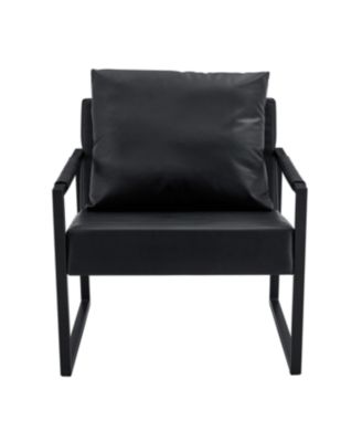 Streamdale Classic Black PU Leather and Metal Sofa