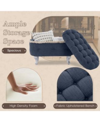 Streamdale Blue Storage Bench with Button-Tufted Fabric Upholstery and Fringe