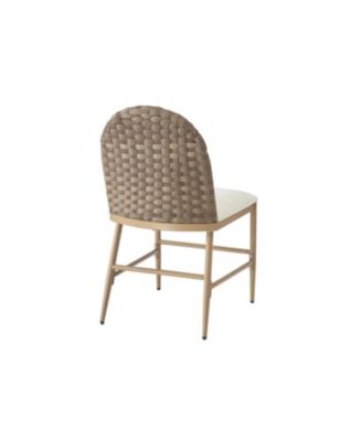 Farmhouse Upholstered Dining Chairs Set of 2, Armless Iron Side Chair with Rattan Back, Brown