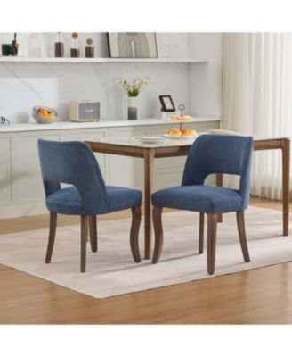 Streamdale Wooden Dining Chairs Set of 2, Modern Fabric Upholstered Kitchen Chairs, Blue