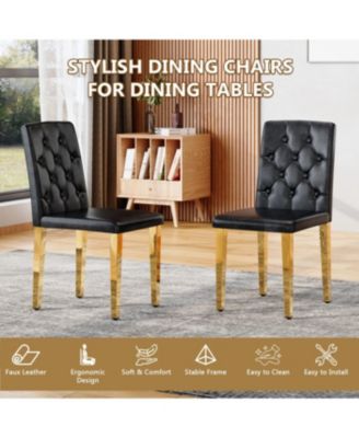 Streamdale 4-pack black PU ergonomic dining chairs with golden metal legs