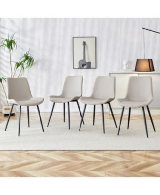 Light gray faux leather dining chair with curved cushion, black metal legs (4 chairs)