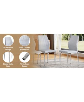 Streamdale Set of 4 Light Gray & Silver Dining Chairs, 37" High, Ergonomic PU Backrest