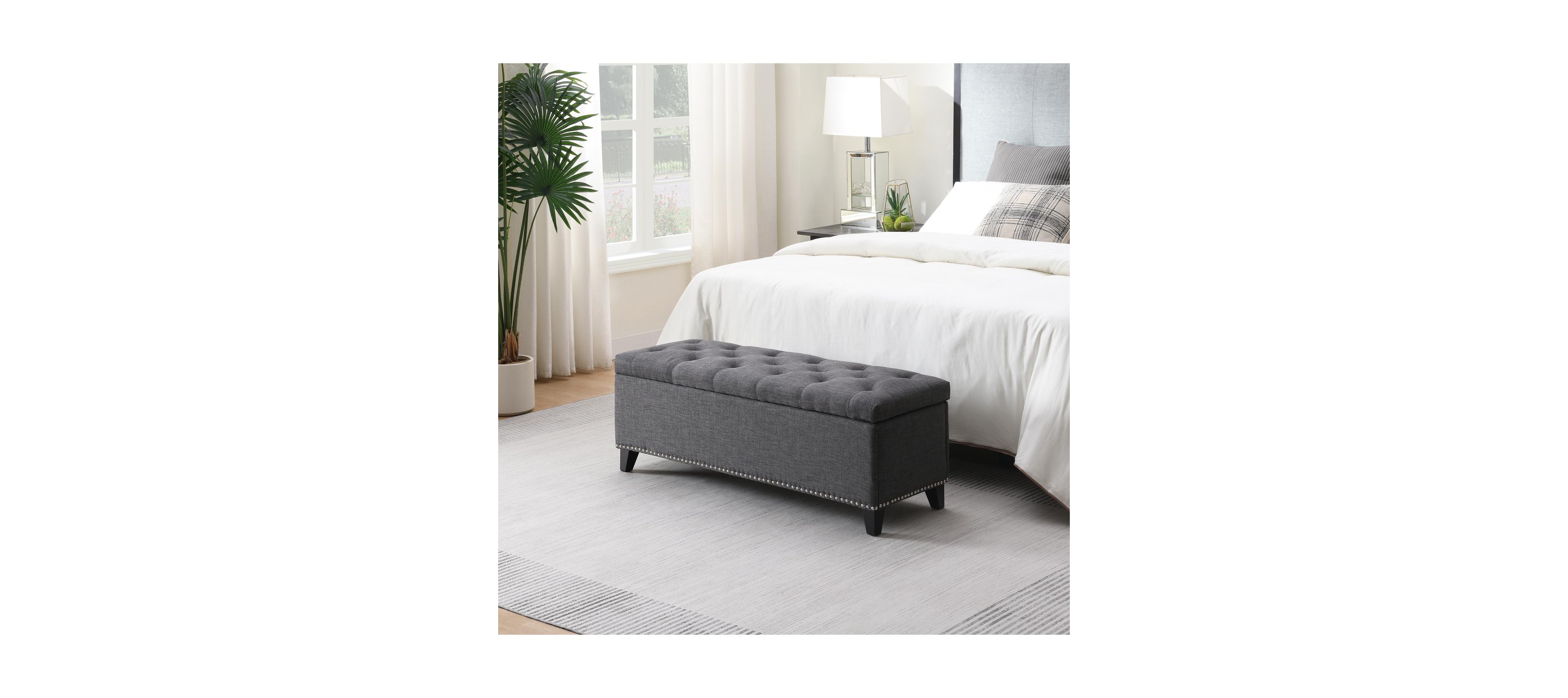 Streamdale Furniture Streamdale 47.5" Storage Ottoman Bench with Safety Hinge, Button-Tufted, Supports 500lbs - Dark Grey