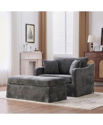 Streamdale Modern Farmhouse Performance Chair with Ottoman, Charcoal