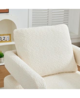  Beige Swivel Accent Chair, Modern Rotating Arm Chair with Open Back