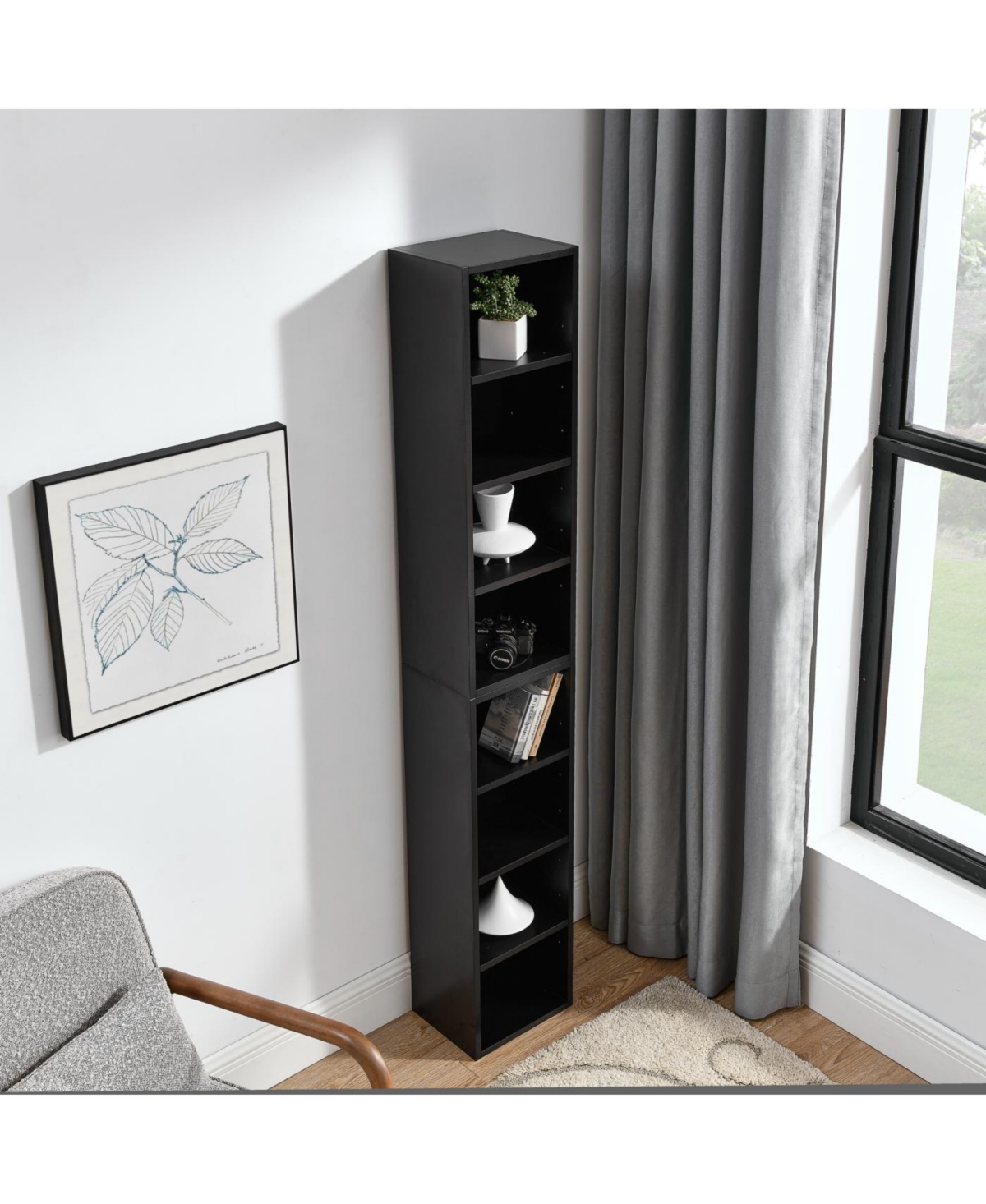 Streamdale Furniture 8-Tier Media Tower Rack Cd Dvd Slim Storage Cabinet with Adjustable Shelves