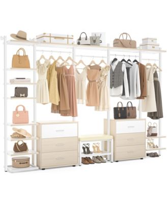 Heavy Duty Closet Organizer System with 6 Drawers, 96 Inch Walk In Clothes Rack with 14 Shelves, 1200 lbs Capacity