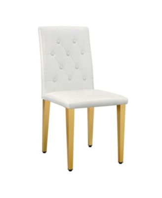 Streamdale 4-pack White PU Dining Chairs, Ergonomic Buckle Back, 35"H, Golden Metal Legs