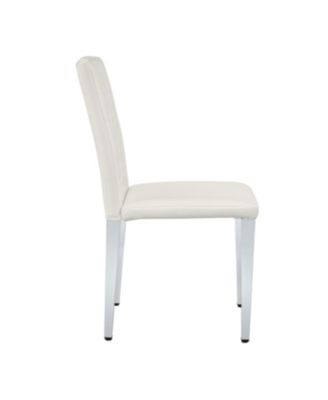 4-pack white PU dining chairs with buckle backrest & silver legs