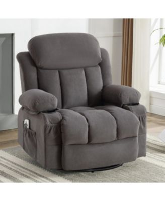 Heated Grey Swinging Recliner Massage Sofa with USB & Cup Holders