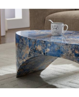 Streamdale The oval natural marble coffee table side table in the living room, blue