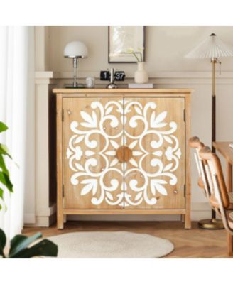 Streamdale Rustic Wooden Accent Cabinet with Floral Carved Doors