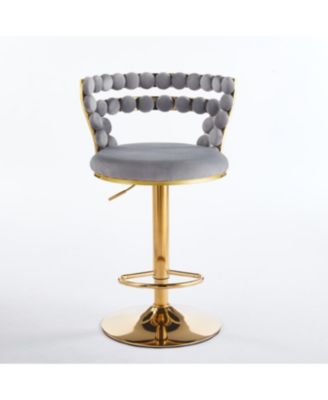 Streamdale Modern Gold Bar Table Set with 2 Adjustable Stools, Round Marble Pub Table