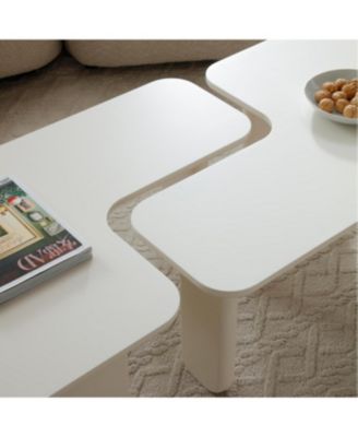 Streamdale Modern L-Shape Coffee Table, Multi-layer Green Paint, White