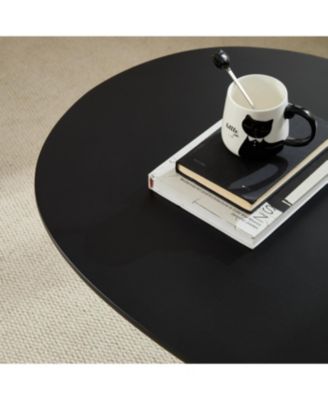 Streamdale Lucky Stone Oval Coffee Table, Modern Minimalist Fiberglass Center Table, Black