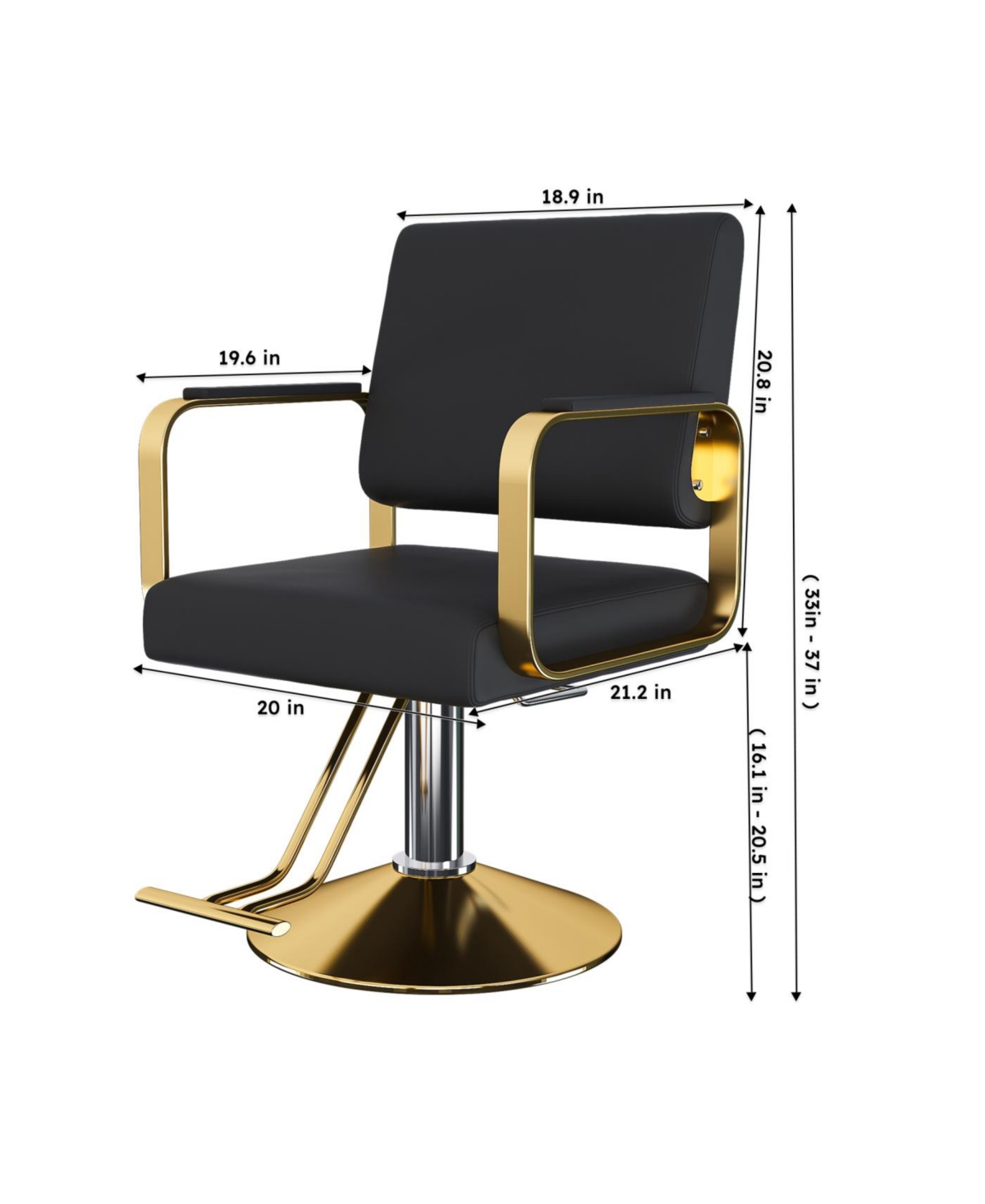Streamdale Furniture Hydraulic Salon Chair - 360 Swivel Barber Stylist Chair (Black+Gold)